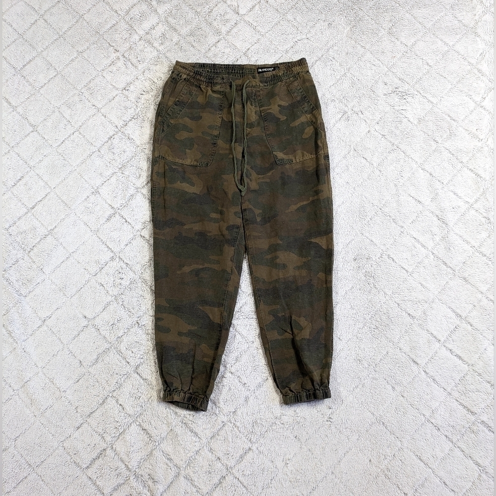 Blank NYC Joggers Women's Small Green Camo Print At Attention Linen Blend Taper